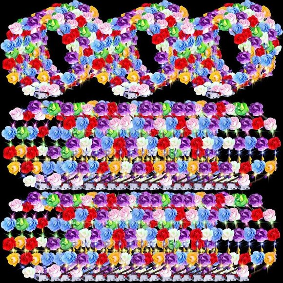 80 Pcs LED Flower Crown Headbands Glow Floral Wreath for Women Party Decor main image 4